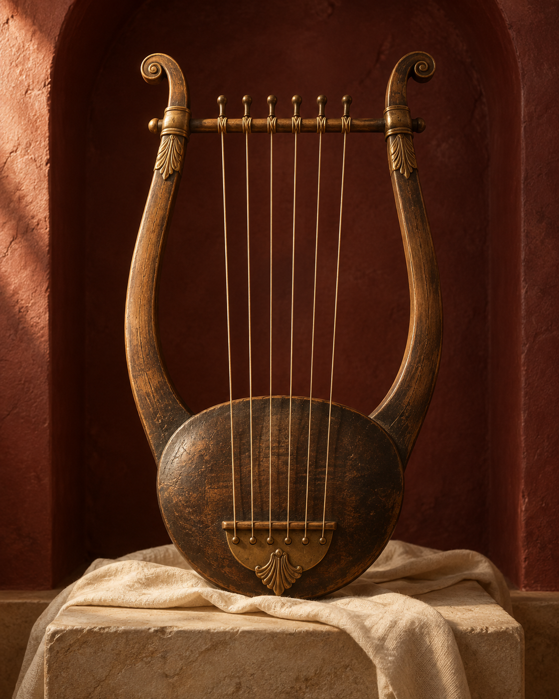 Lyre grecque ancienne évoquant la poésie chantée de Sappho.